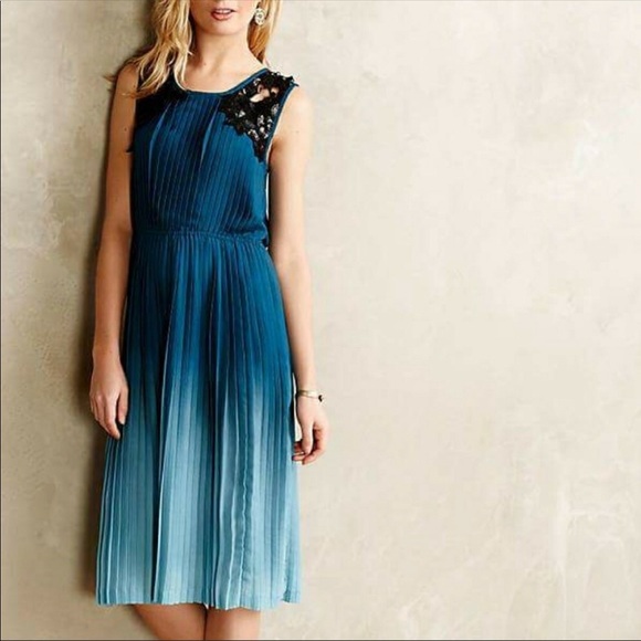 New Anthropologie Cerulean Depths Midi Dress Small - Picture 1 of 6